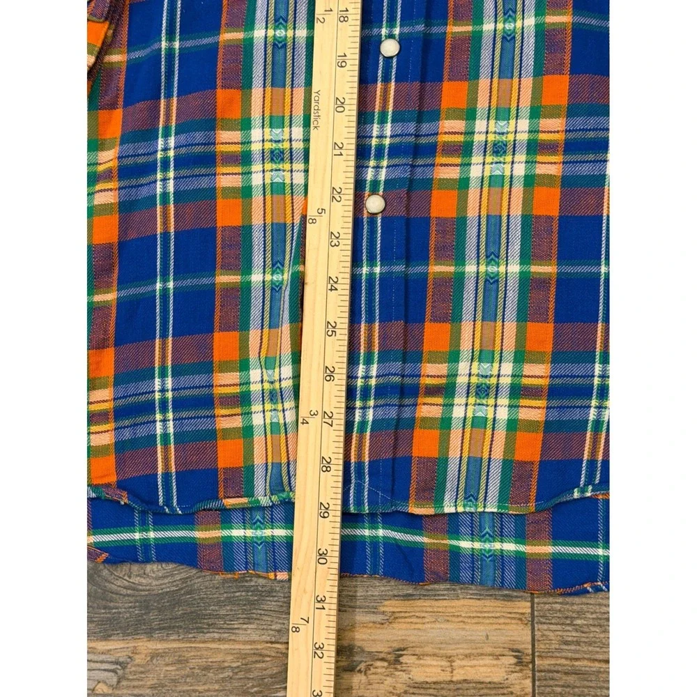 Polo Ralph Lauren‎ Mens Blue Orange Plaid Flannel Pearl Snap Western Shirt Large